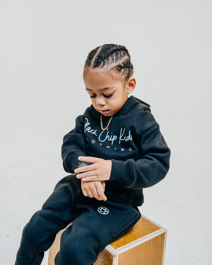 Kids Black Chip Kin Script Hoodie Jogger Set