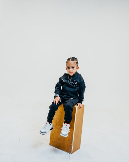 Kids Black Chip Kin Script Hoodie Jogger Set